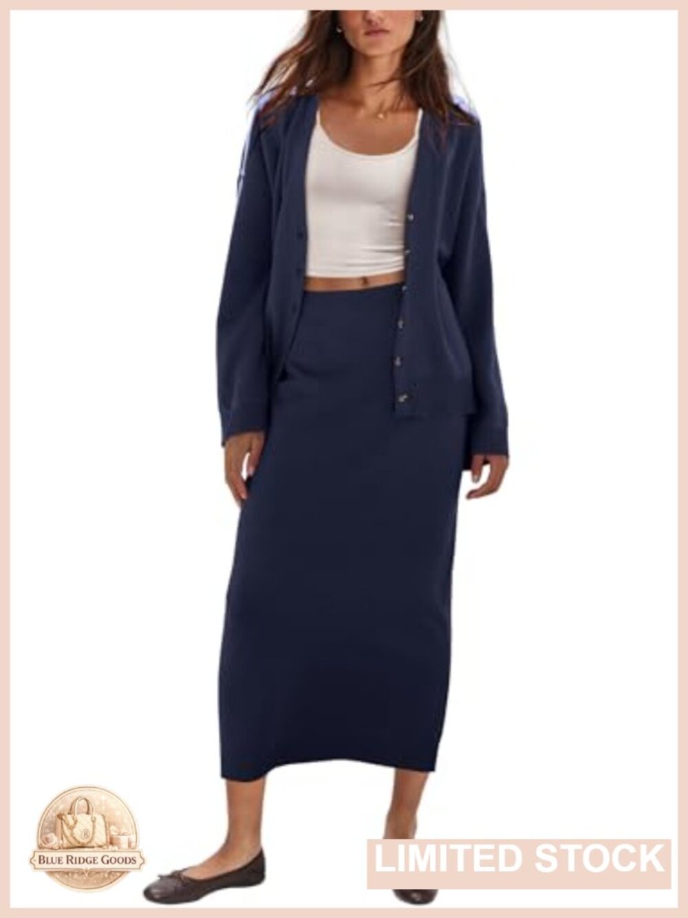 Womens 2 Piece Sweater Skirt Set Knit Cardigan and Maxi Skirt Lounge Set